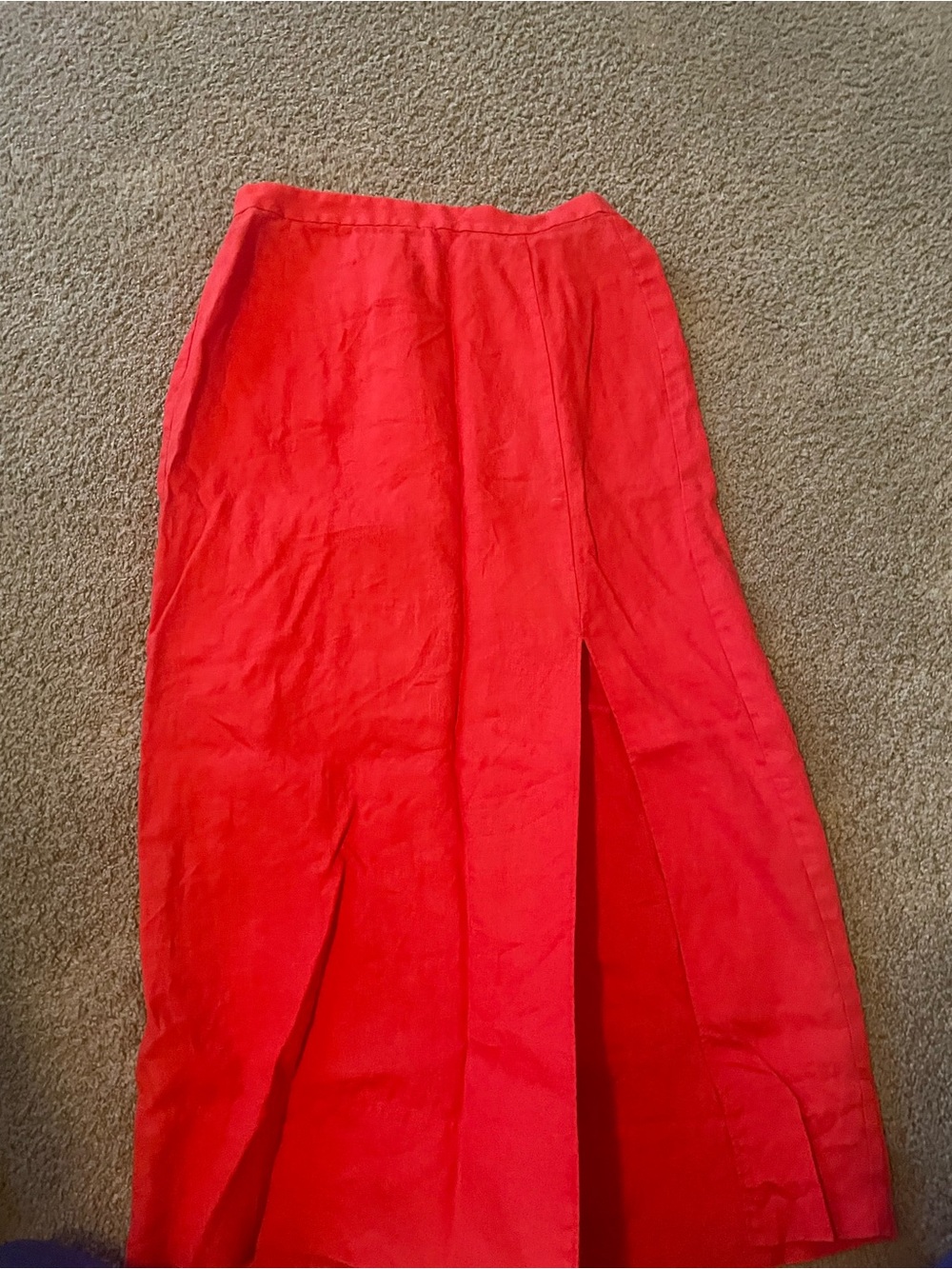 Red Women's linen Midi Skirt - Classic with slit